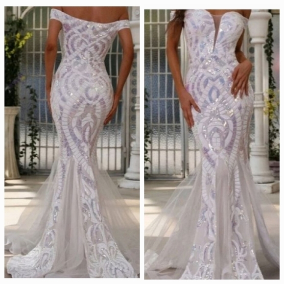 Dresses & Skirts - WHITE HOLOGRAPHIC WEDDING GOWN WITH EMBROIDERED SEQUINS